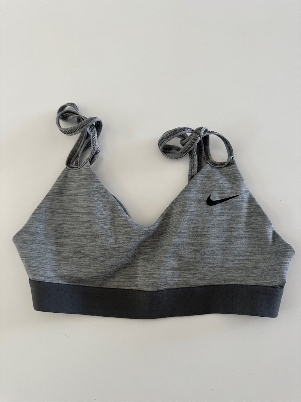 Nike Grey Heather Sports Bra with Black Swoosh
